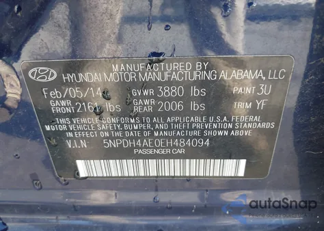 2014 Hyundai Elantra Se z USA, uszkodzony, nr VIN 5NPDH4AE0EH484094